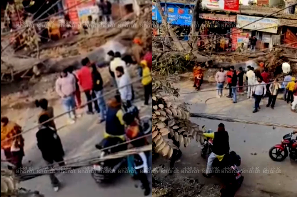 buxar-tree-falls-road-blockage-nala-construction-accident